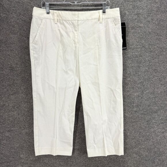 New Daisy Fuentes Dress Pants Women 12 White Mid Rise Pleated Cotton Pockets - Picture 1 of 11